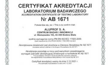 Centrum Badań i Innowacji ALUPROF z akredytacją PCA